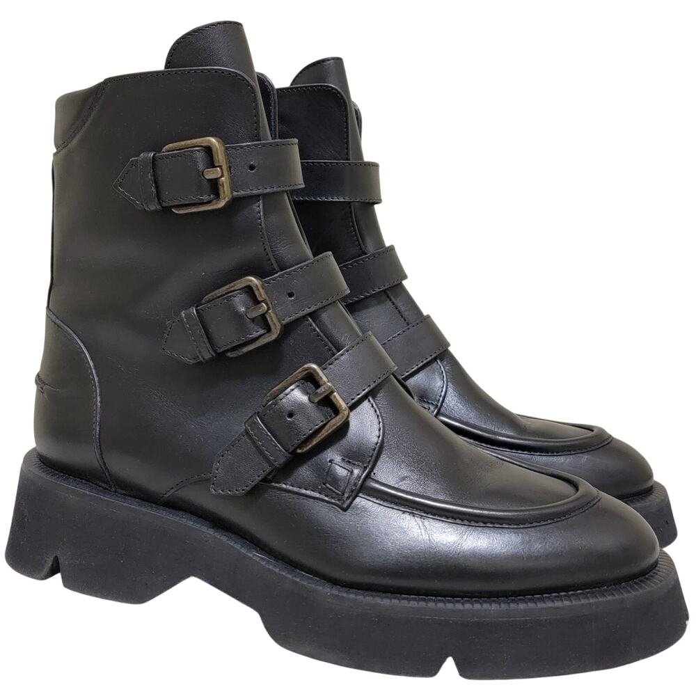 La Canadienne Benwin Buckle Combat Biker Ankle Boots Size US 10 EU 40 Black